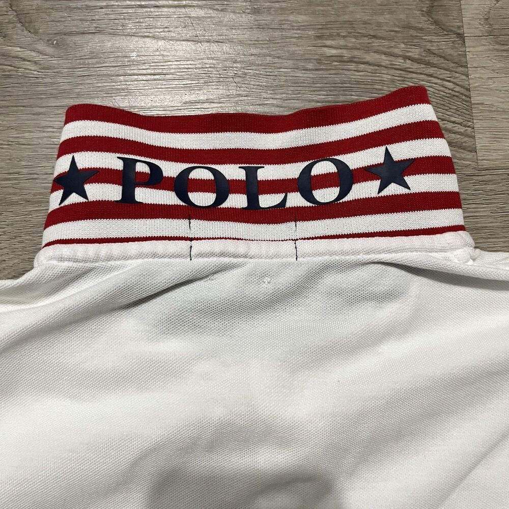 Ralph Lauren Polo Shirt Cotton Short Sleeve Classic Fit Red White Striped Large - Picture 6 of 6